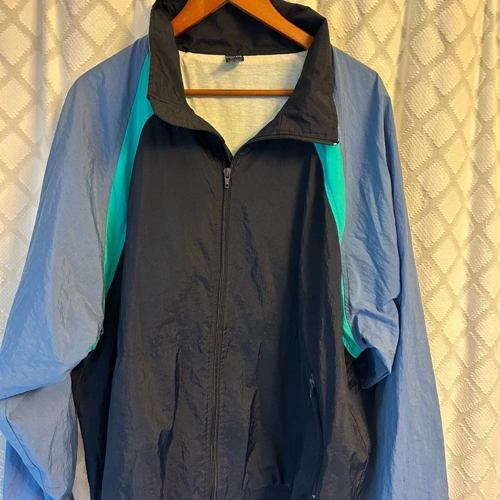 Lands' End Men’s XL Black and Blue Windbreaker Lightweight Nylon Colorblock - Picture 2 of 4